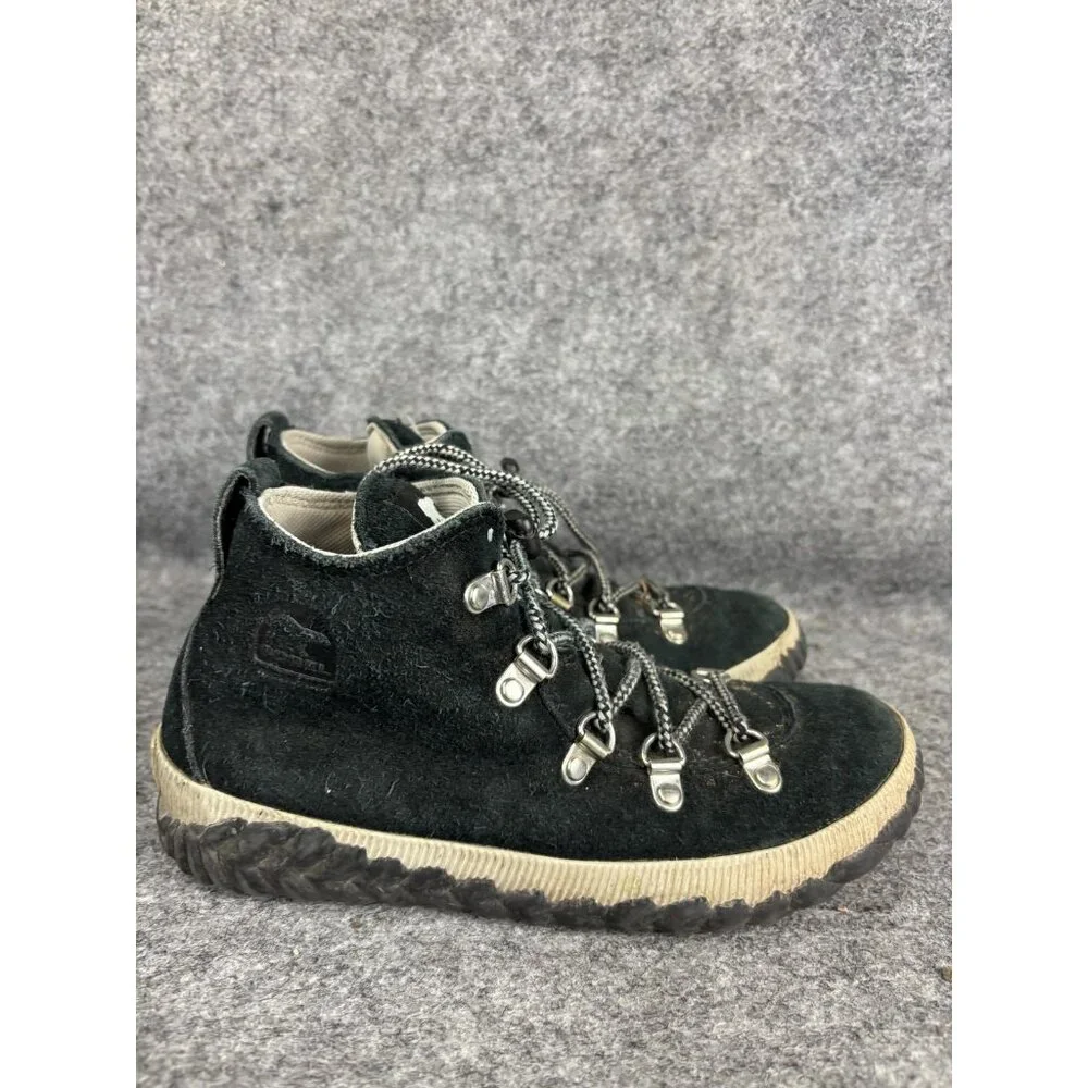 Sorel Shoes Youth Size 4 Black Waterproof Suede Hiking‎ Boots NY3992-010 Outdoor